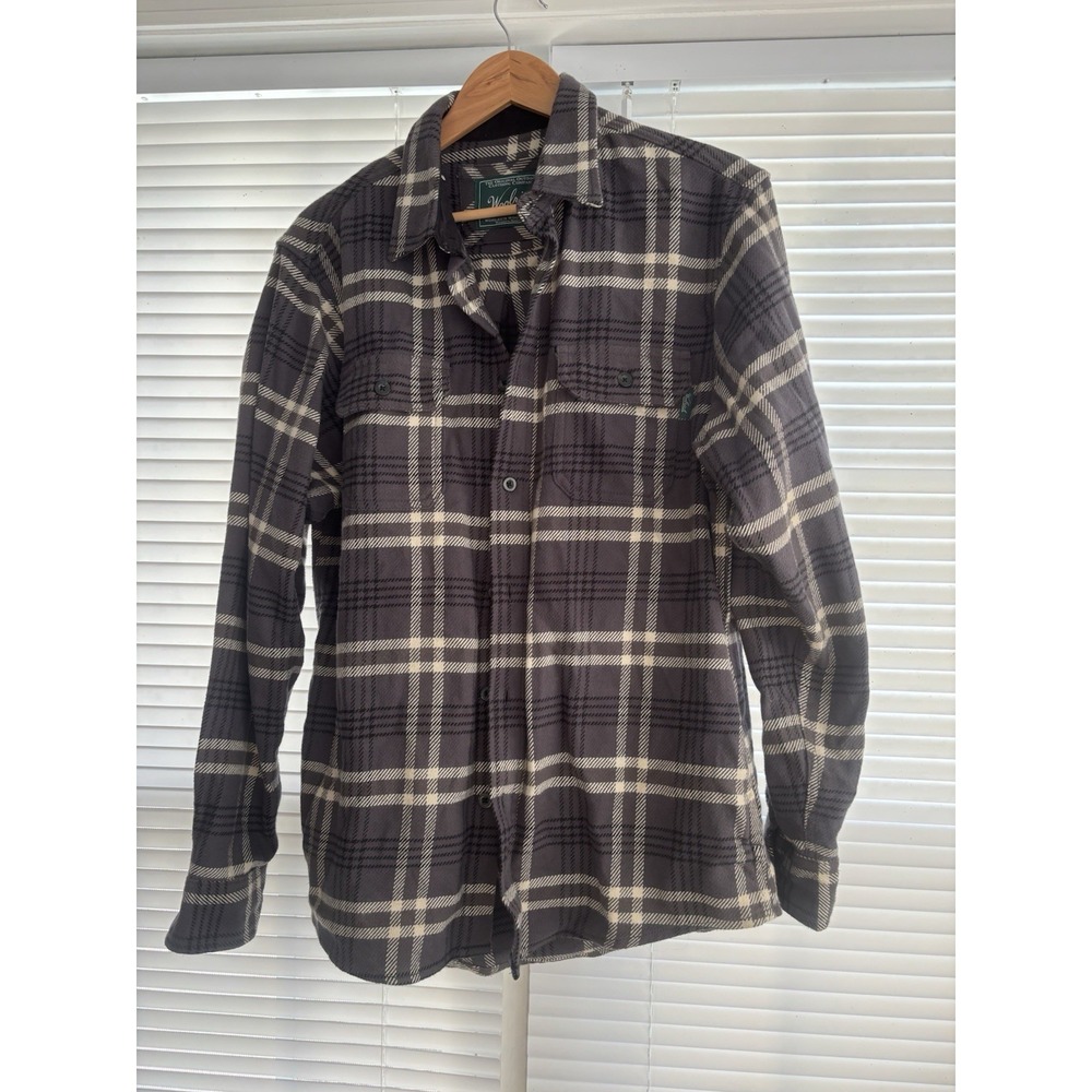 Woolrich Shirt Jacket Mens Med Button Up Gray Plaid Heavyweight Flannel Shacket
